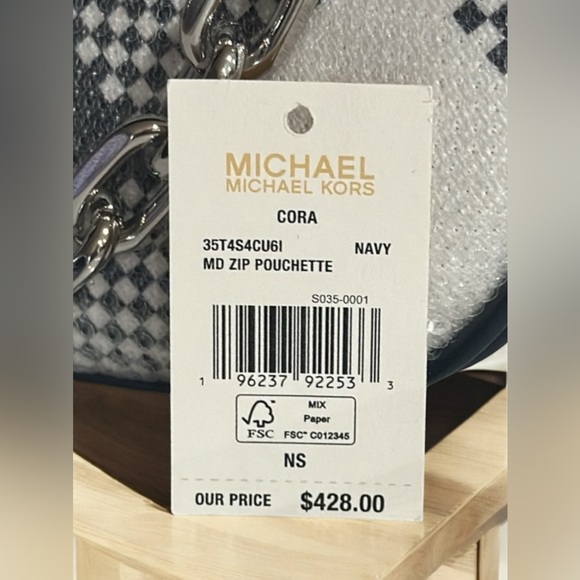 Michael Kors Cora Medium Zip Sequin Navy Pouchette Purse - Picture 7 of 8